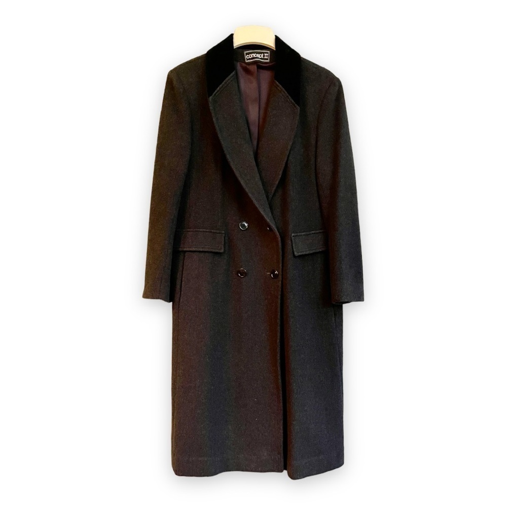 CONCEPT II, VINTAGE, DARK GREY, DOUBLE BREASTED, WOOL & CASHMERE COAT. SIZE L